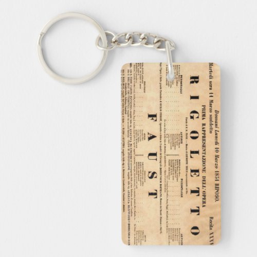 Vintage Poster of Rigoletto opera premiere 1851 Keychain