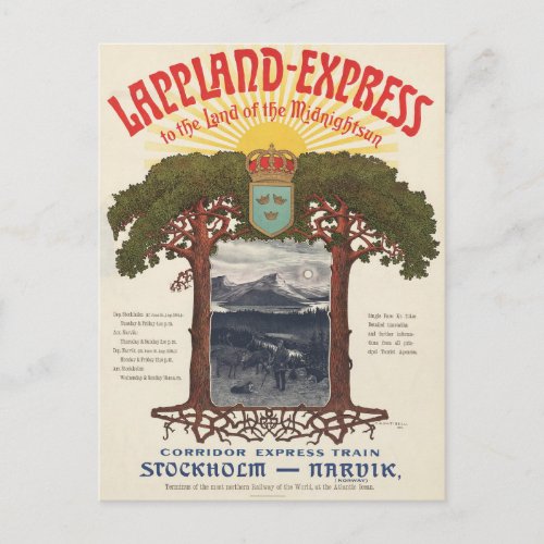 Vintage Poster Of The Lappland_Express Train Postcard