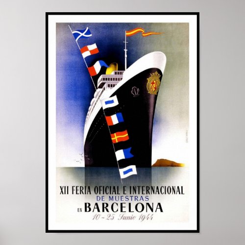 Vintage Poster Print Barcelona Spain Ship