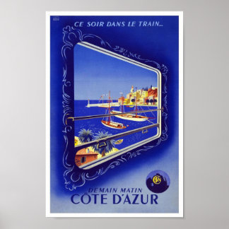 Vintage Poster Print Côte d'Azur Train France