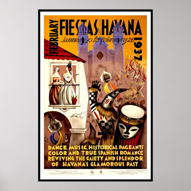 Vintage Poster Print Fiestas Havana 1937 (Front)
