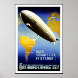 Vintage Poster Print Hamburg Amercia AirShip