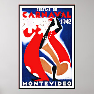 Vintage Poster Print Montevideo Uruguay Fiestas