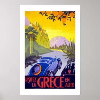 Vintage Poster Print Visit Grece Greece By Car