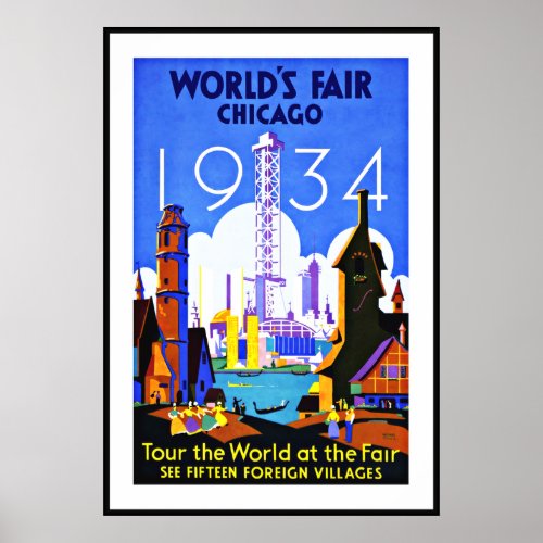 Vintage Poster Print Worlds Fair Chicago Travel