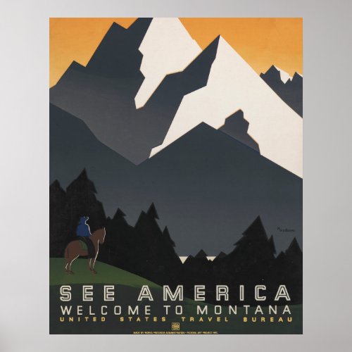 Vintage Poster Promoting Travel To Montana
