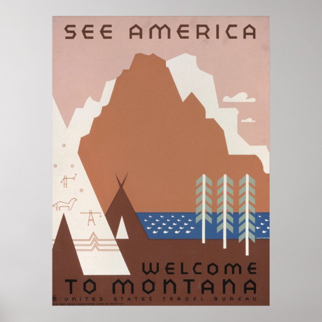 Vintage Poster Promoting Travel To Montana. 2 (Front)