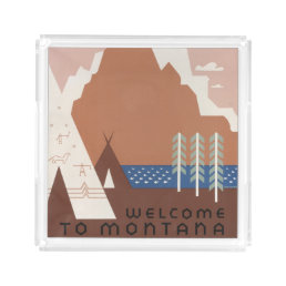 Vintage Poster Promoting Travel To Montana. 2 Acrylic Tray