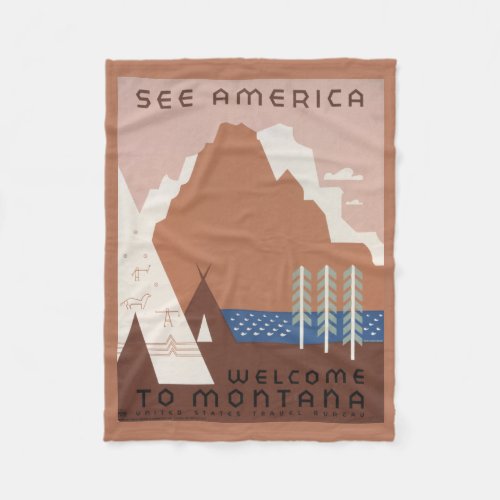 Vintage Poster Promoting Travel To Montana 2 Fleece Blanket