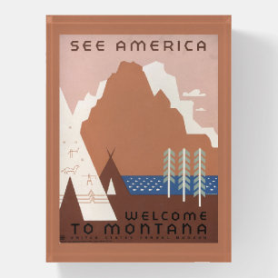 Vintage Poster Promoting Travel To Montana. 2 Paperweight