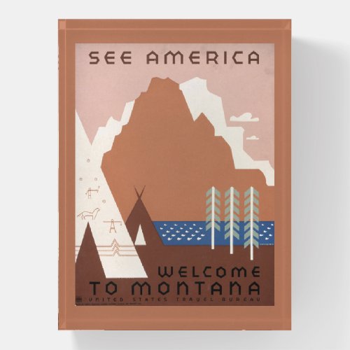 Vintage Poster Promoting Travel To Montana 2 Paperweight