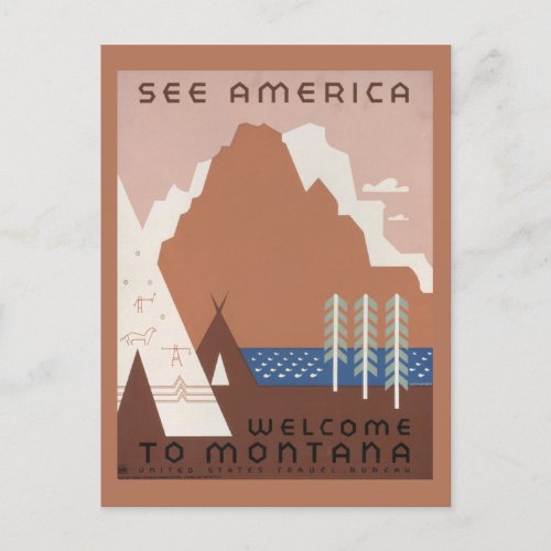 Vintage Poster Promoting Travel To Montana 2 Postcard