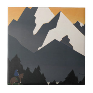 Vintage Poster Promoting Travel To Montana. Ceramic Tile