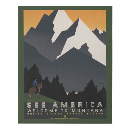 Vintage Poster Promoting Travel To Montana Faux Canvas Print