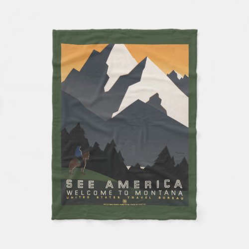 Vintage Poster Promoting Travel To Montana Fleece Blanket