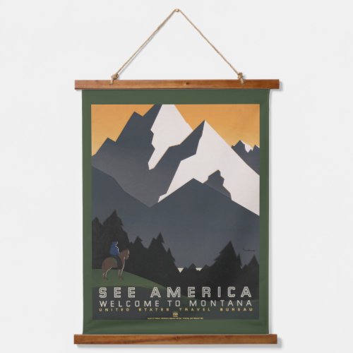 Vintage Poster Promoting Travel To Montana Hanging Tapestry