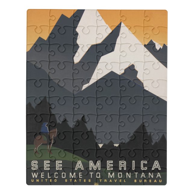Vintage Poster Promoting Travel To Montana. Jigsaw Puzzle (Puzzle Vertical)