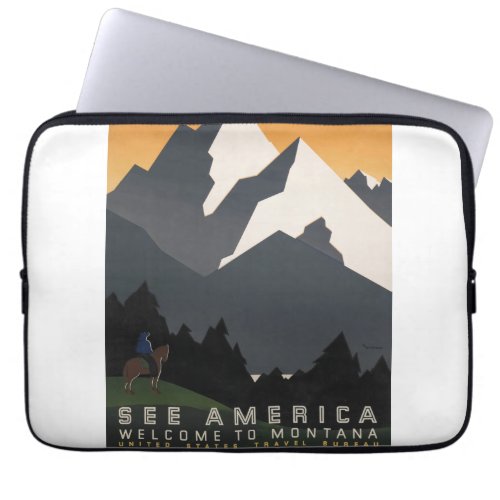 Vintage Poster Promoting Travel To Montana Laptop Sleeve