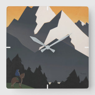 Vintage Poster Promoting Travel To Montana. Square Wall Clock
