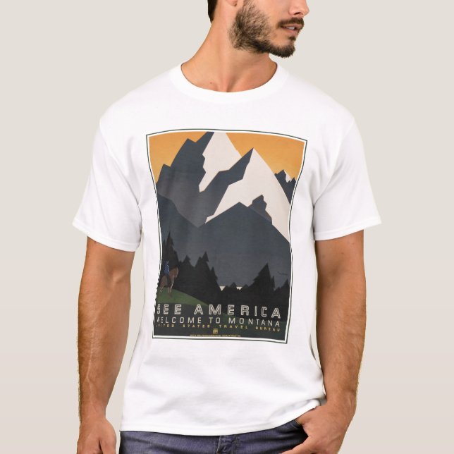 Vintage Poster Promoting Travel To Montana. T-Shirt (Front)