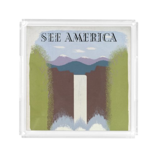 Vintage Poster Promoting Travel To National Parks Acrylic Tray