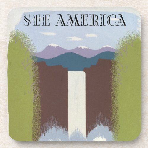 Vintage Poster Promoting Travel To National Parks Beverage Coaster