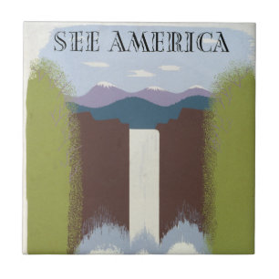 Vintage Poster Promoting Travel To National Parks. Ceramic Tile