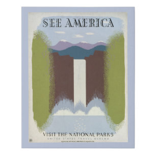 Vintage Poster Promoting Travel To National Parks. Faux Canvas Print