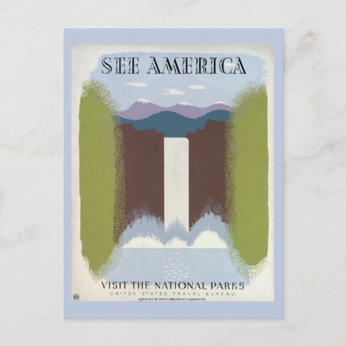 Vintage Poster Promoting Travel To National Parks Postcard