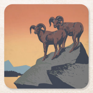 Vintage Poster Promoting Travel To National Parks Square Paper Coaster