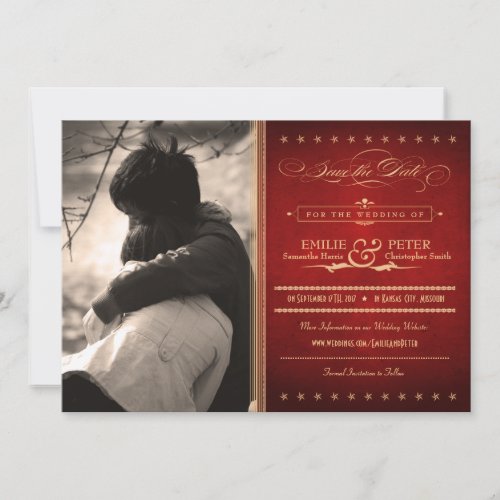 Vintage Poster Rich Red Photo Save the Date
