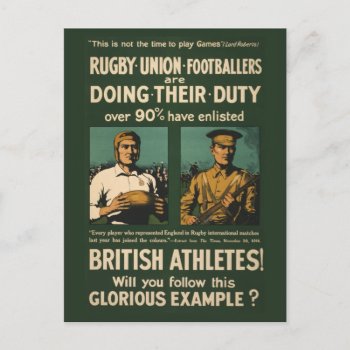 Vintage Poster: Rugby Players Call For Duty Postcard by OutFrontProductions at Zazzle