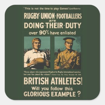 Vintage Poster: Rugby Players Call For Duty Square Sticker by OutFrontProductions at Zazzle