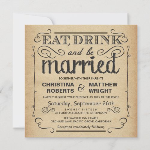 Vintage Poster Rustic Wedding _ Square Invitation