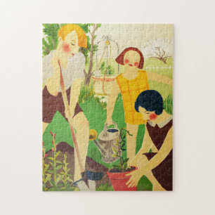 Vintage Poster Schoolchildren Gardening Jigsaw Puzzle