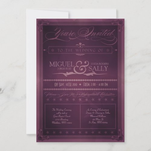 Vintage Poster Style Purple DIY Wedding Invitation