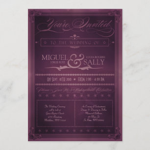 Vintage Poster Style Purple DIY Wedding Invitation