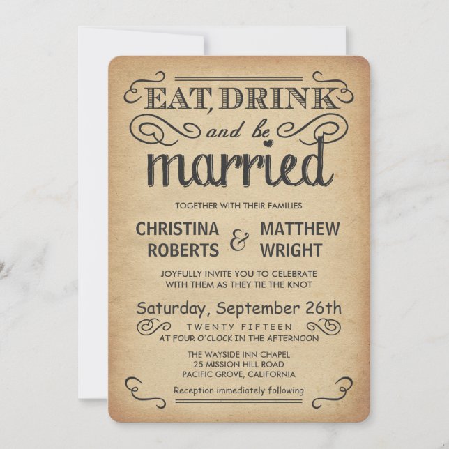 Vintage Poster Style Rustic Wedding Invitations (Front)