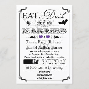Vintage Poster Wedding Invite - Halloween, Purple