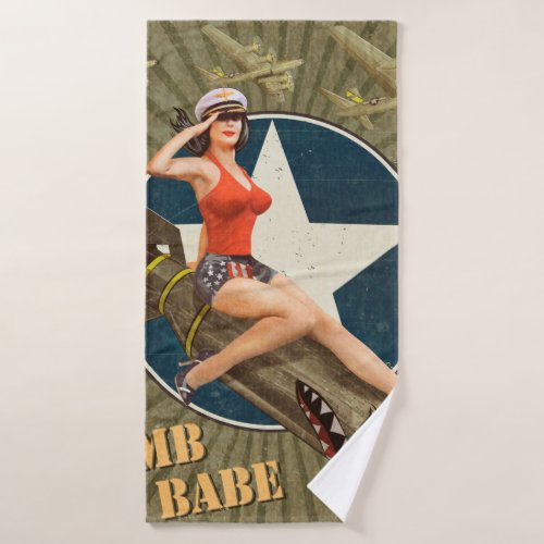 Vintage poster with pin_up girl on bomb abstract bath towel