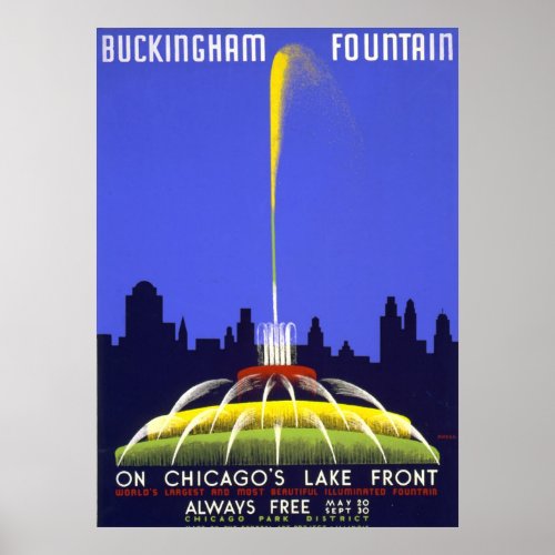 Vintage Posters Chicago Buckingham Fountain WPA Poster