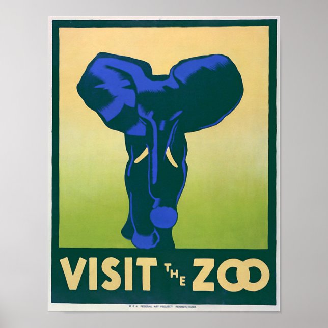 Vintage Posters, Visit the Zoo Elephant WPA Poster (Front)