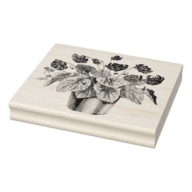 Vintage Pot of African Violets Rubber Art Stamp (Stamp)
