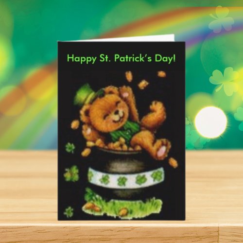 Vintage Pot of Bear St Patricks Day Card