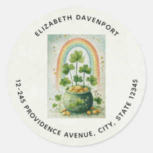 Vintage Pot of Gold and Rainbow Address Classic Round Sticker
