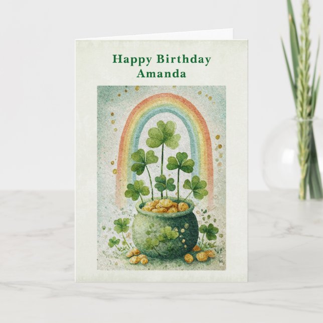 Vintage Pot of Gold and Rainbow Birthday Card (Front)