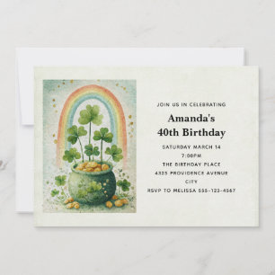 Vintage Pot of Gold and Rainbow Birthday Invitation