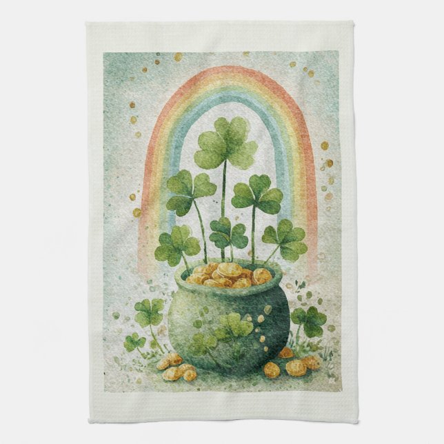 Vintage Pot of Gold and Rainbow Kitchen Towel (Vertical)