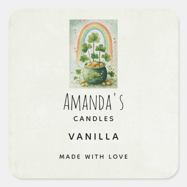 Vintage Pot of Gold and Rainbow Square Sticker (Front)