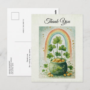 Vintage Pot of Gold and Rainbow Thank You Postcard